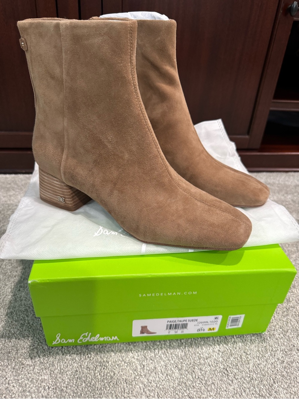 Sam Edelman Paige Taupe Suede Booties